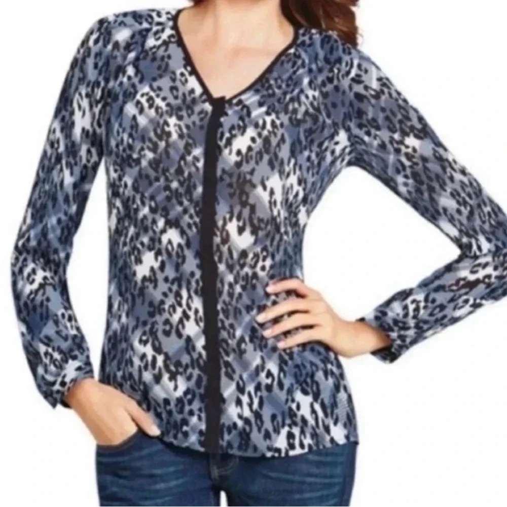 Cabi Fatale Blouse 977 Blue Black Sz M
